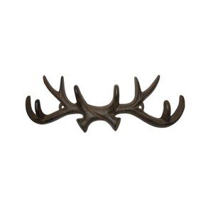 Cast Iron Antler Wall Hook Rustic Lodge Decor Hanger Brown Stag 12"